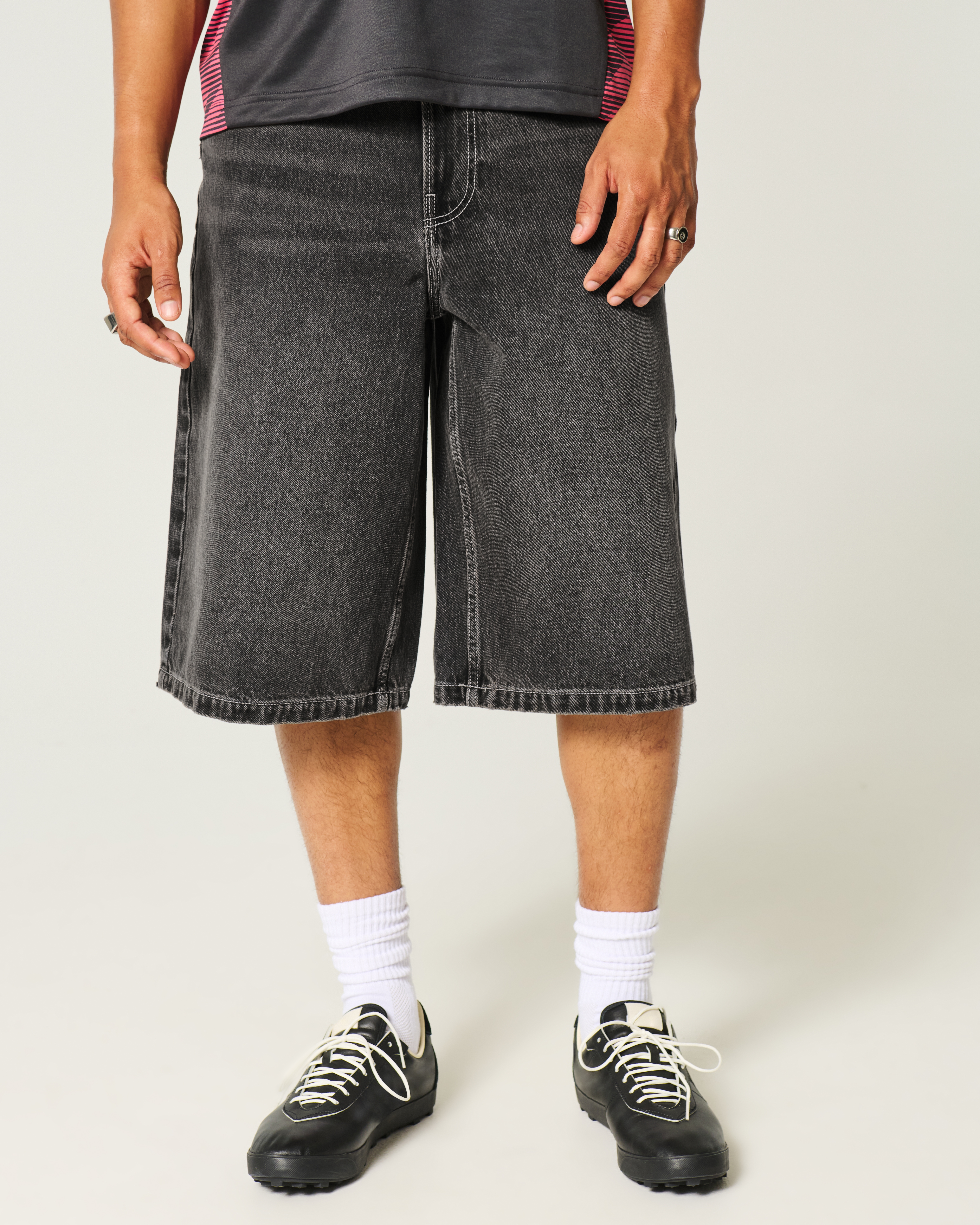 Washed Black Denim Half Pants