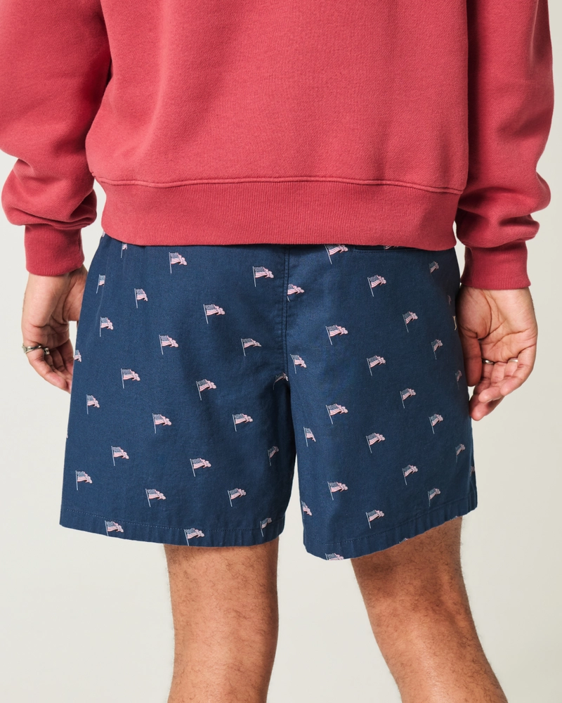 Mid-Thigh American Flag Pattern Pull-On Shorts