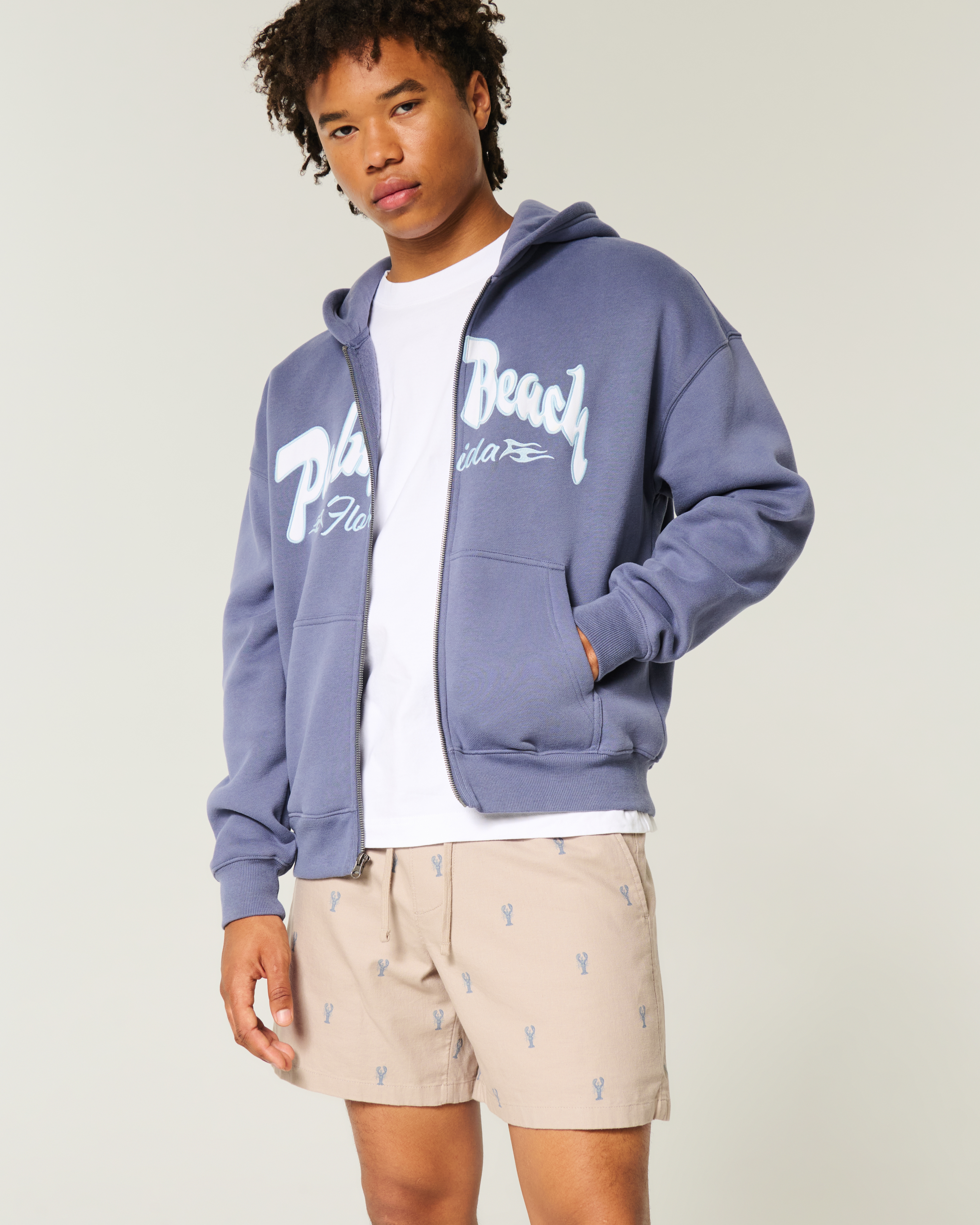 Mid-Thigh Lobster Pattern Pull-On Shorts