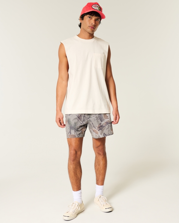 Mid-Thigh Camo Hybrid Active Shorts, Light Brown Camo view 2