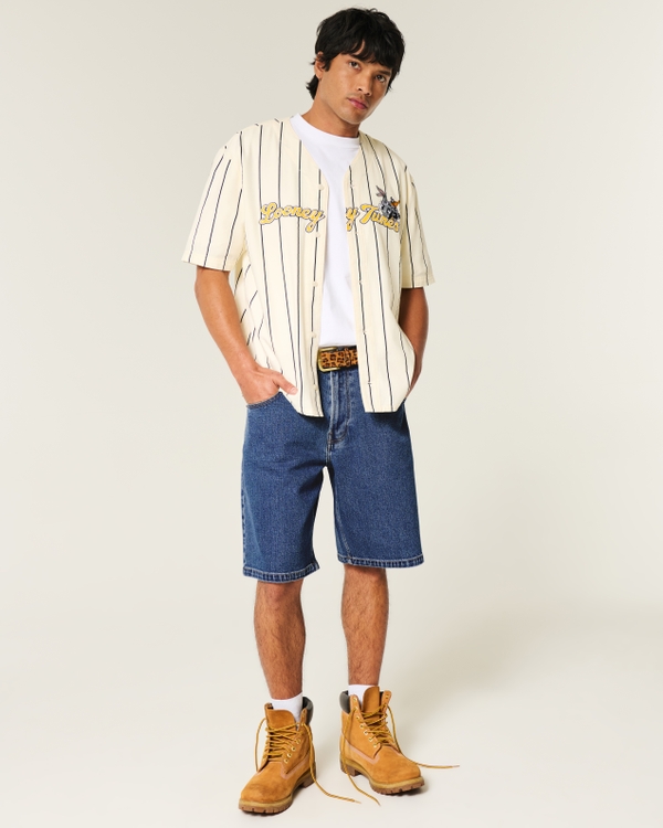 Medium Wash Baggy Denim Shorts, Dark view 2