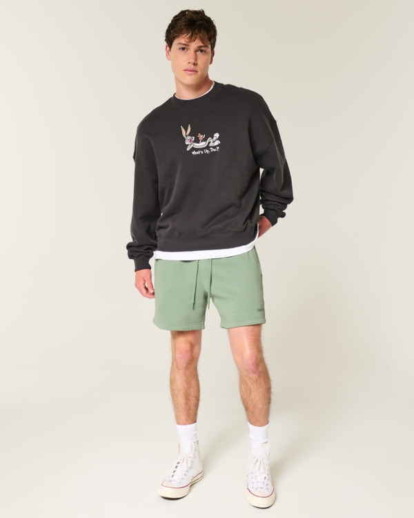Mid-Thigh Loose Fleece Shorts, Faded Green view 2