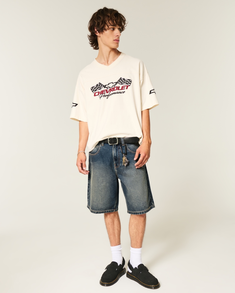 Snake Graphic Baggy Denim Shorts