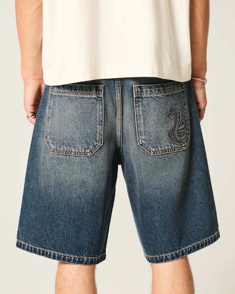 Snake Graphic Baggy Denim Shorts