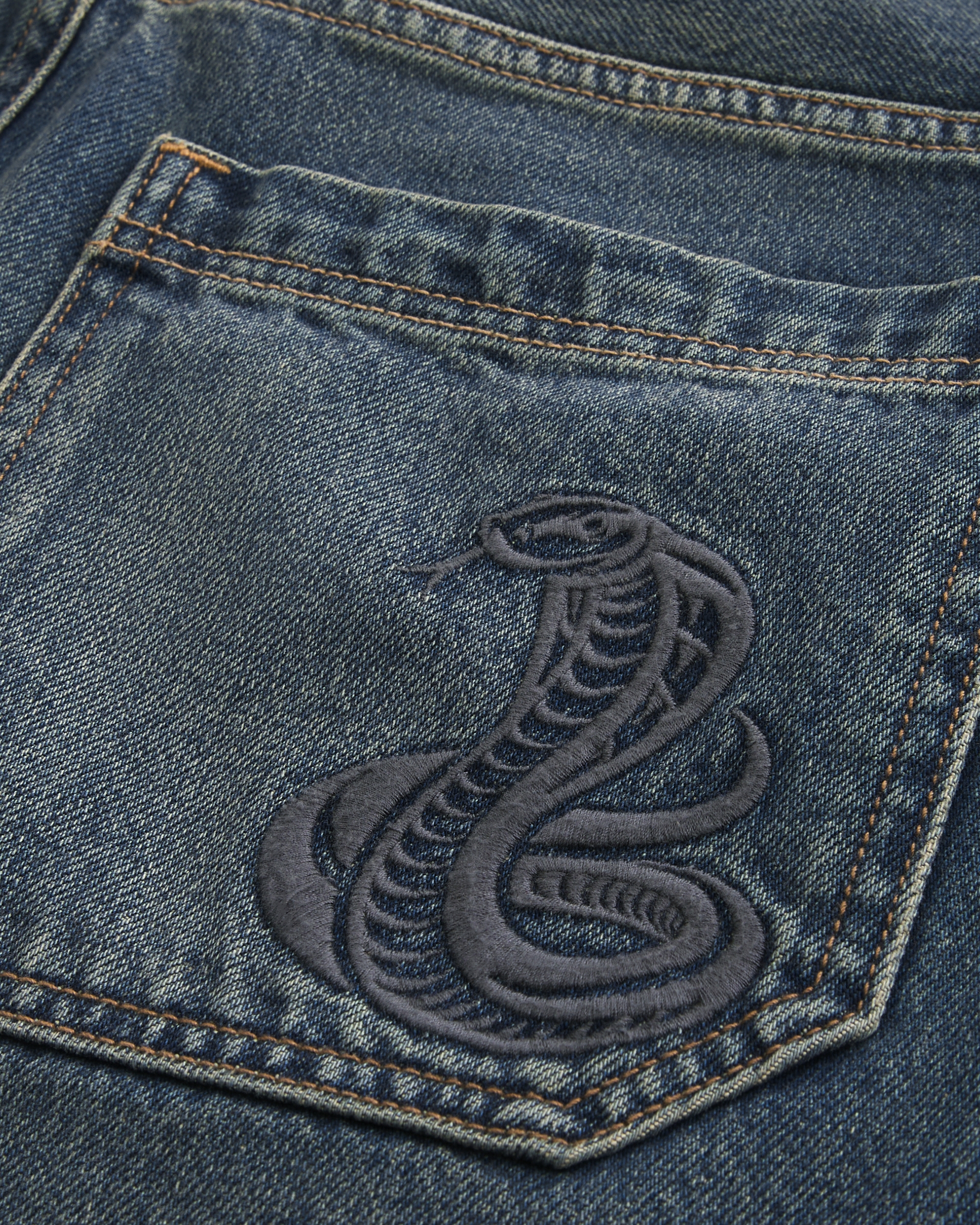 Snake Graphic Baggy Denim Shorts