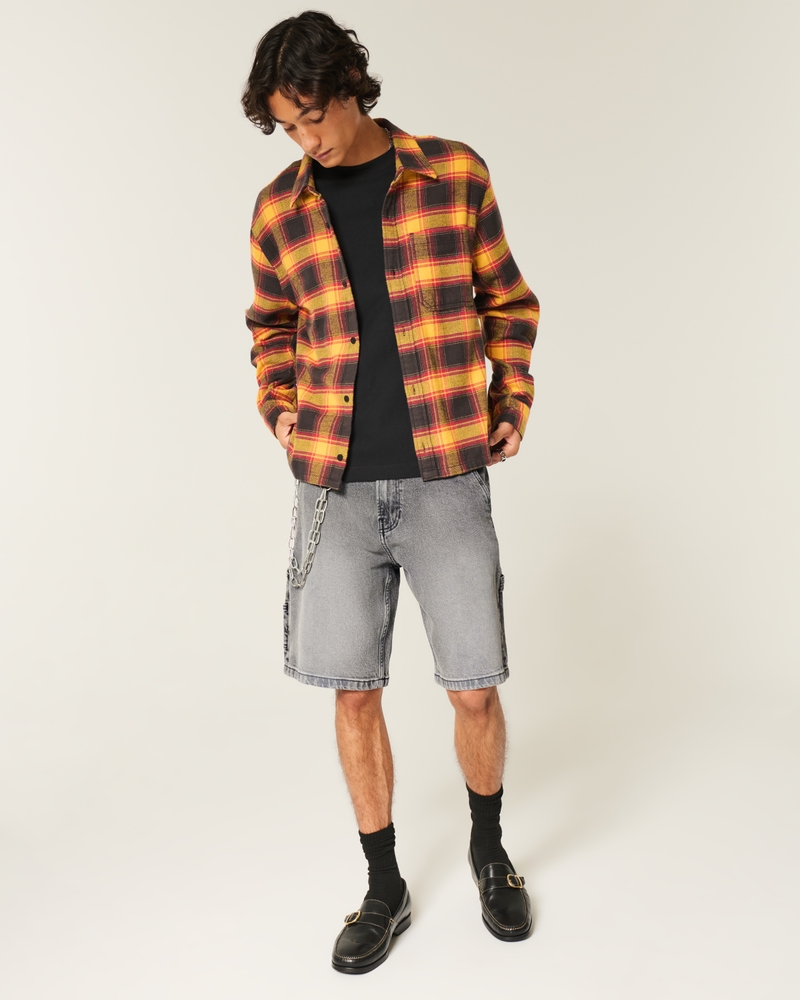 Washed Black Denim Baggy Painter Shorts