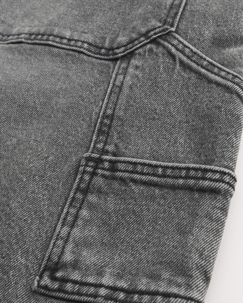 Washed Black Denim Baggy Painter Shorts