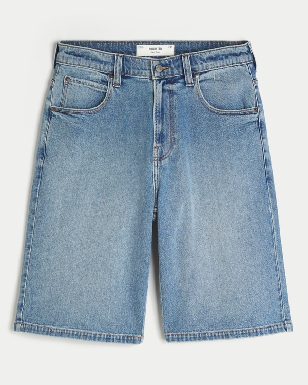 Medium Wash Super Baggy Denim Shorts, Medium Tint view 1