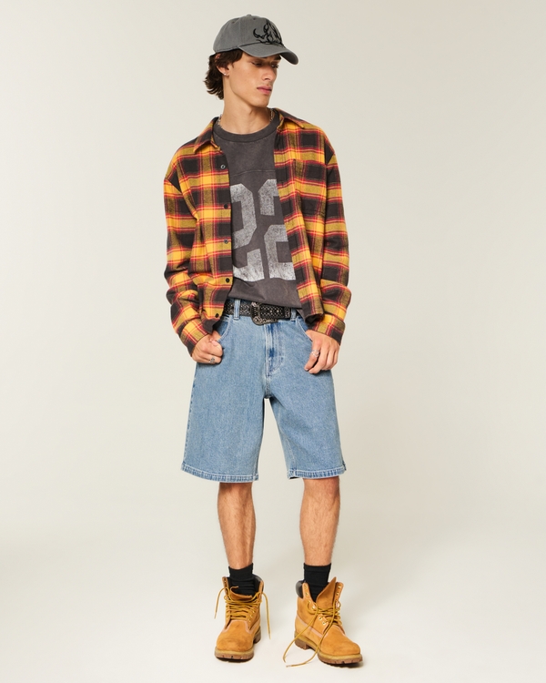 Baggy Embroidered Logo Denim Shorts, Medium view 1