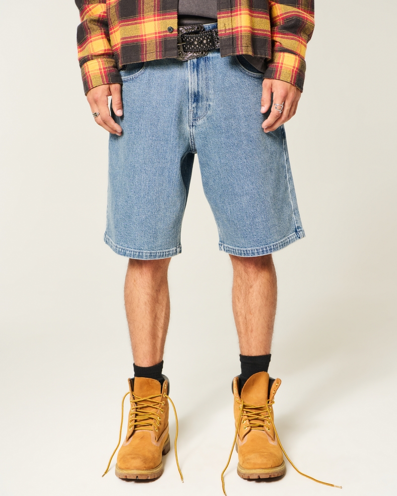 Baggy Embroidered Logo Denim Shorts