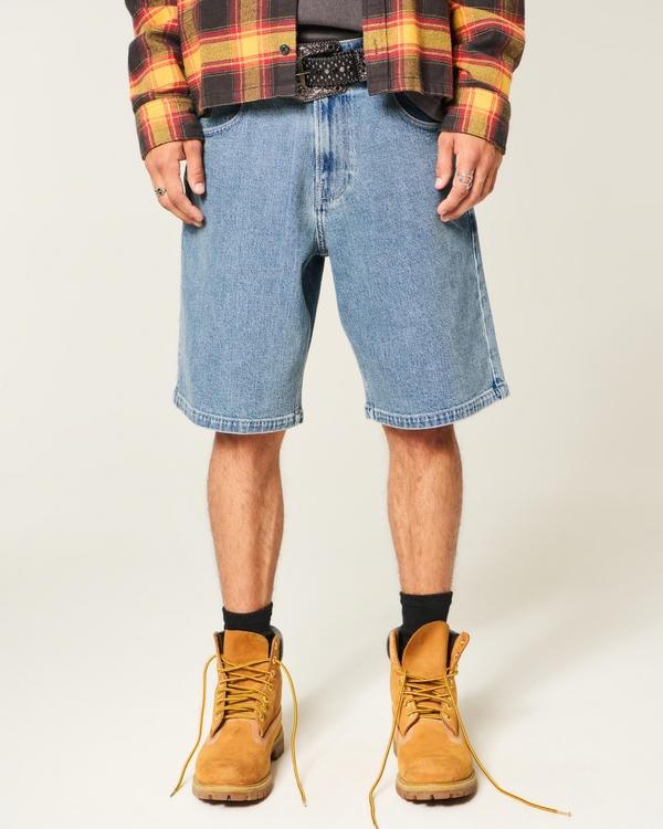Baggy Embroidered Logo Denim Shorts, Medium view 2