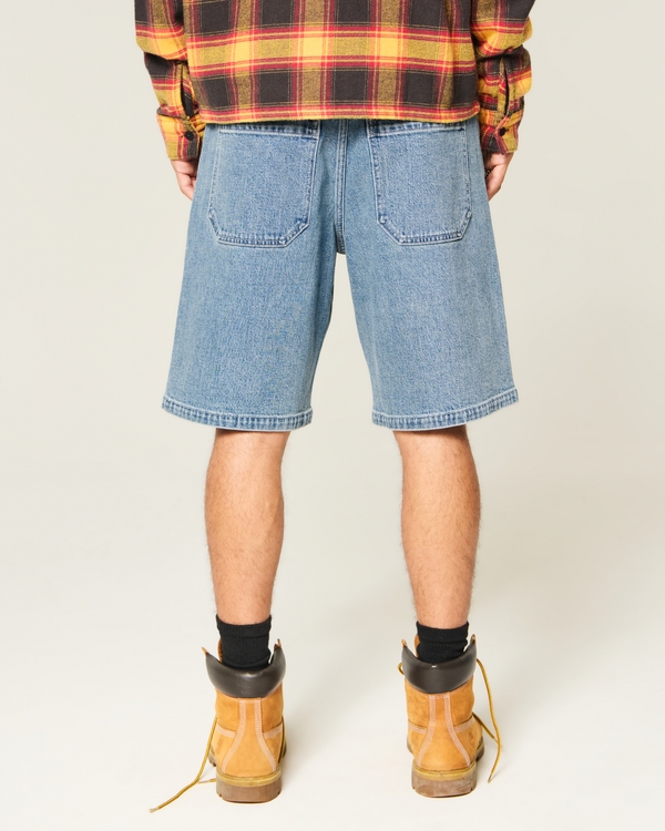 Baggy Embroidered Logo Denim Shorts