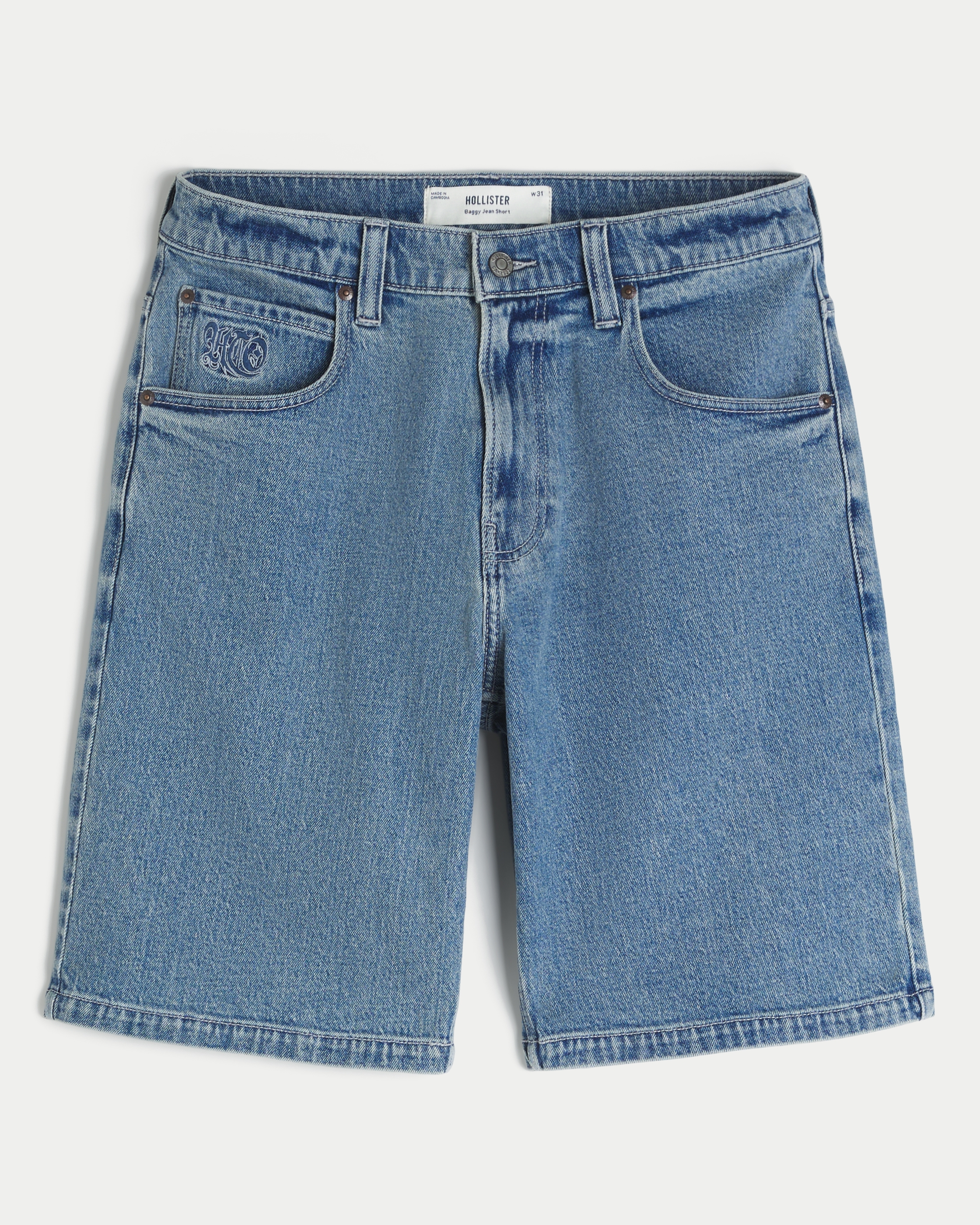 Baggy Embroidered Logo Denim Shorts