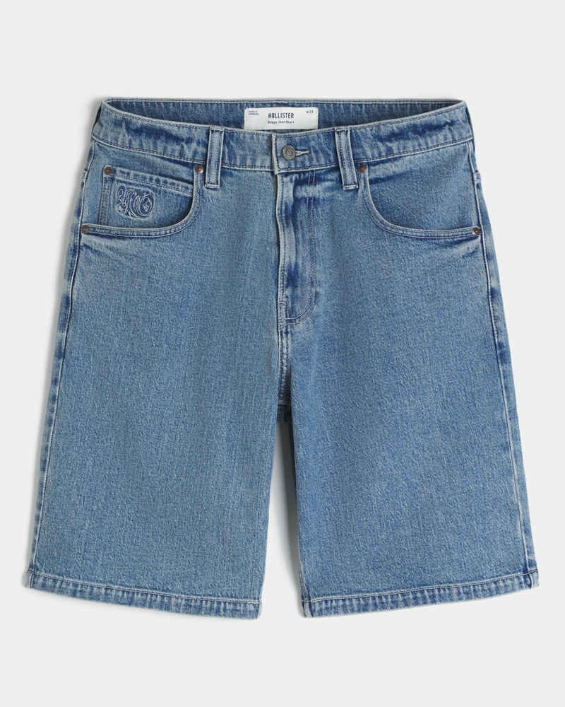 Baggy Embroidered Logo Denim Shorts