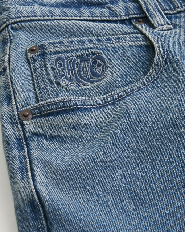 Baggy Embroidered Logo Denim Shorts