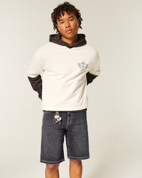 Baggy Denim Shorts, Washed Black view 1