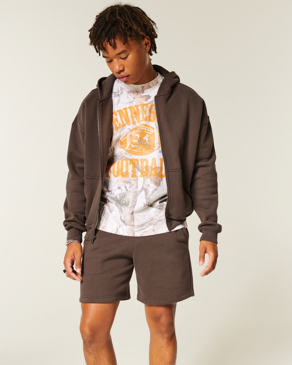 Above-the-Knee Fleece Shorts, Dark Brown view 1
