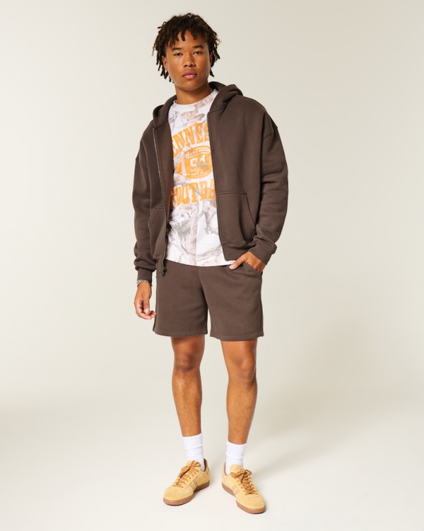 Above-the-Knee Fleece Shorts, Dark Brown view 2