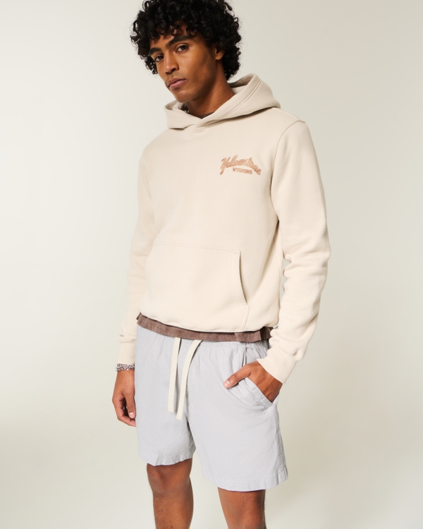 Mid-Thigh Linen-Blend Pull-On Shorts, Gray view 1