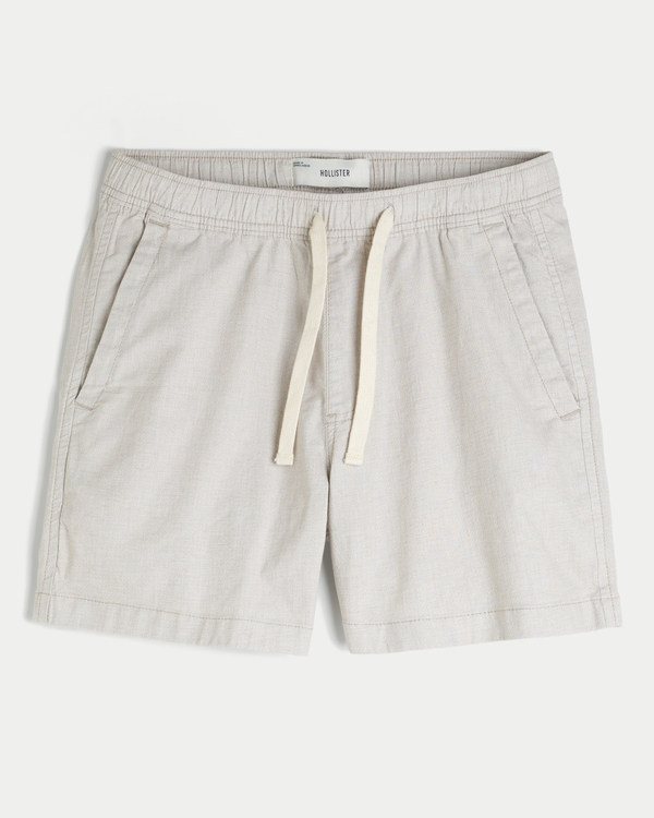 Mid-Thigh Linen-Blend Pull-On Shorts, Tan view 1