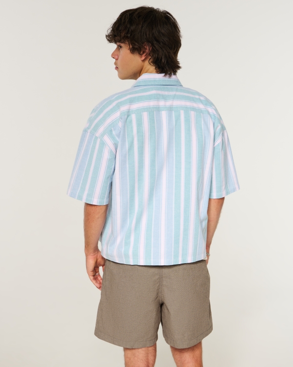 Mid-Thigh Linen-Blend Pull-On Shorts, Heather Brown view 2