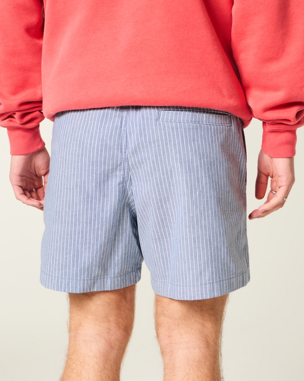 Mid-Thigh Linen-Blend Pull-On Shorts, Navy Stripe view 2