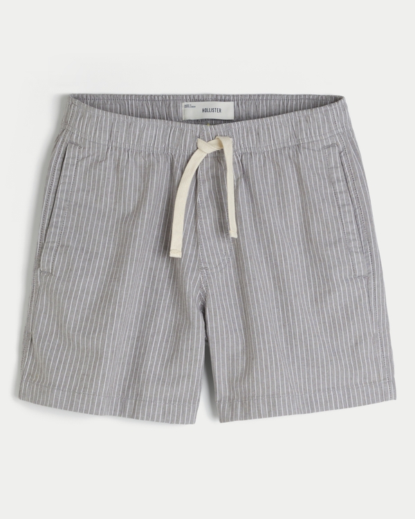 Mid-Thigh Linen-Blend Pull-On Shorts, Brown Stripe view 1