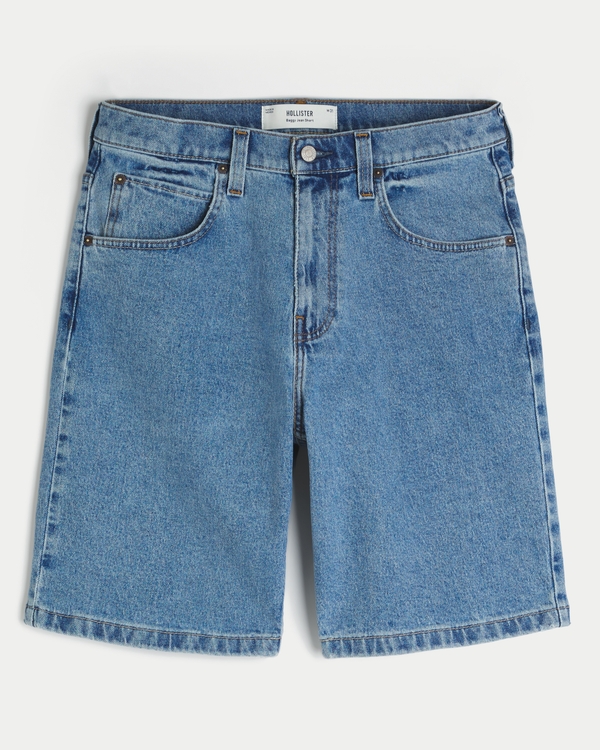 Baggy Denim Shorts, Medium Wash view 1