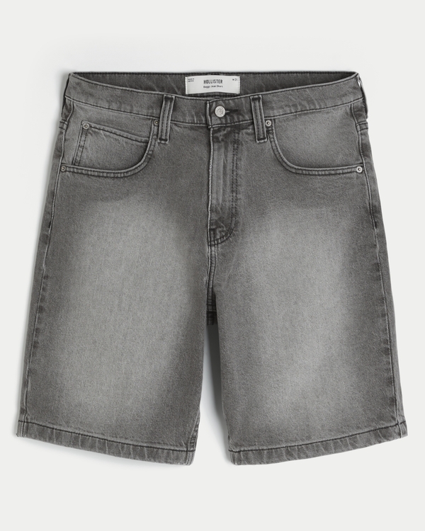 Baggy Denim Shorts, Dark Gray Wash view 1