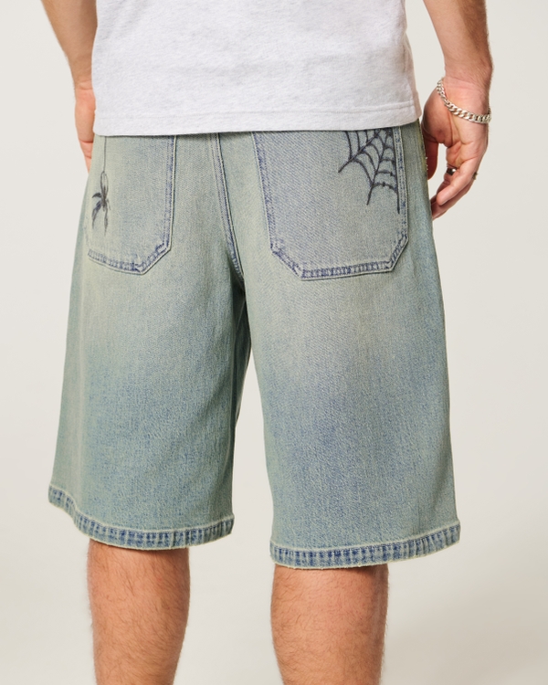 Men's Spider Embroidery Super Baggy Denim Shorts | Men's Bottoms