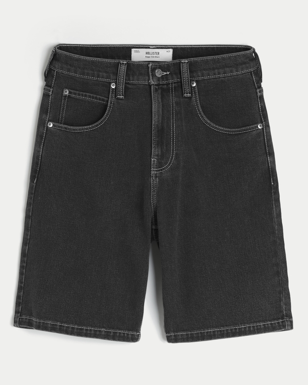 Baggy Denim Shorts, Black Wash view 1