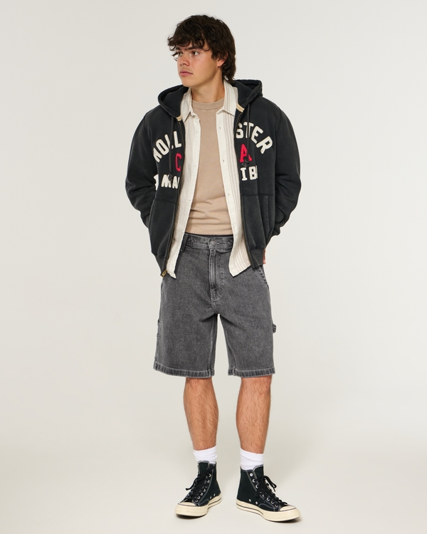 Baggy Denim Painter Shorts, Washed Black view 1