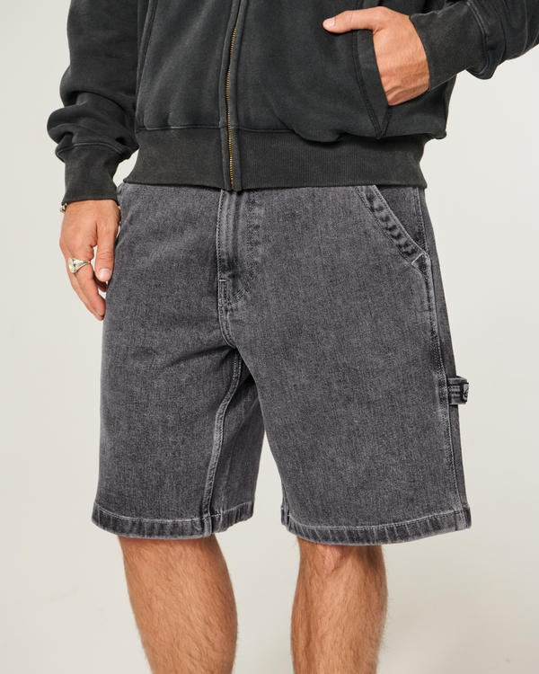 Baggy Denim Painter Shorts, Washed Black view 2