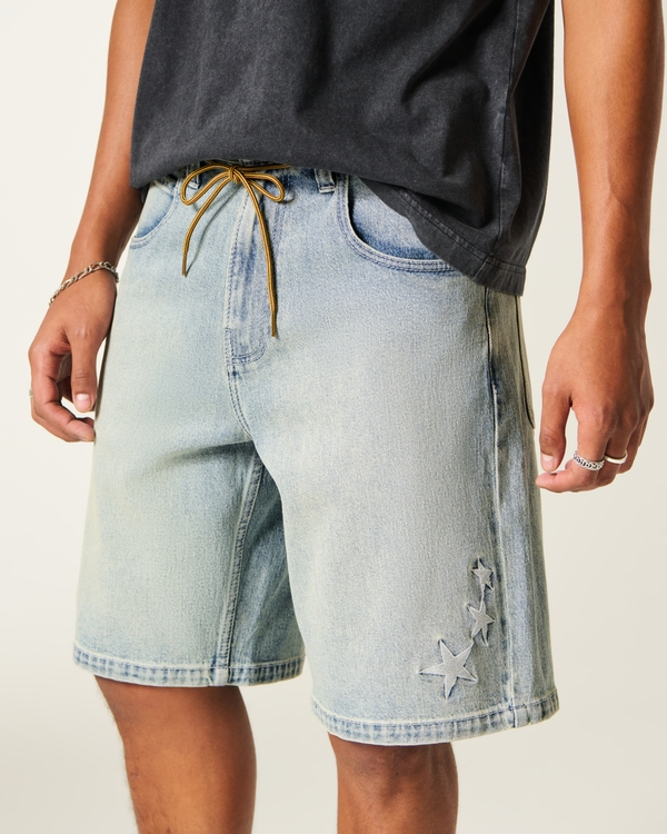 Baggy Embroidered Star Denim Shorts