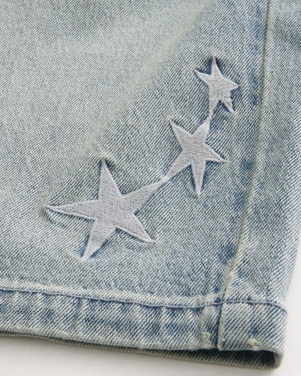 Baggy Embroidered Star Denim Shorts