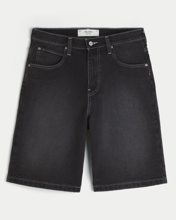 Super Baggy Denim Shorts, Washed Black view 1