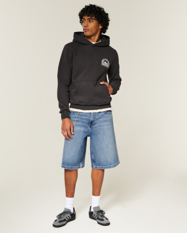 Super Baggy Eagle Graphic Denim Shorts, Medium Wash Effect view 1