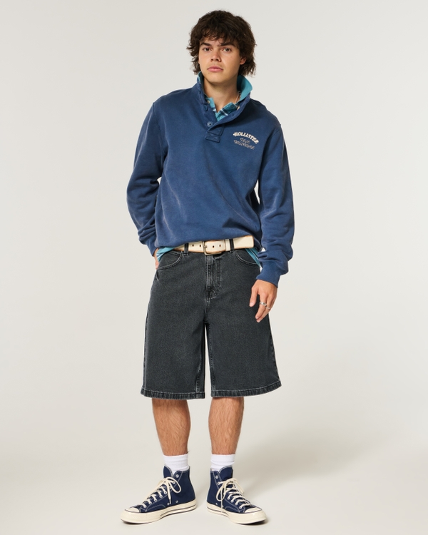 Super Baggy Denim Shorts, Washed Black view 1