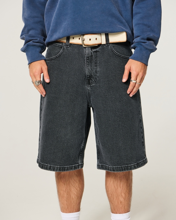 Super Baggy Denim Shorts, Washed Black view 2
