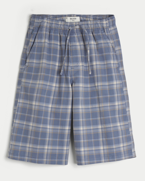Baggy Pull-On Shorts, Slate Plaid view 1