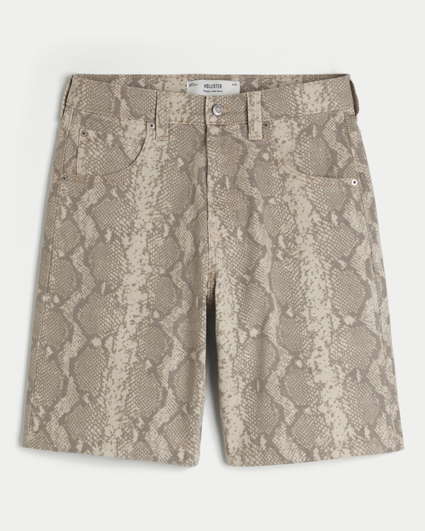 Snake Print Baggy Jean Shorts, Light Brown Print view 1