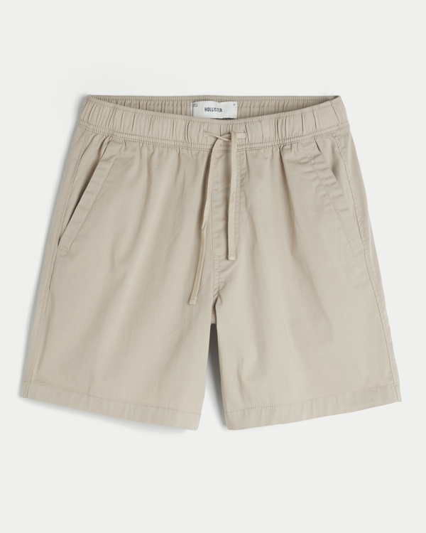 Above-the-Knee Twill Shorts, Taupe view 1