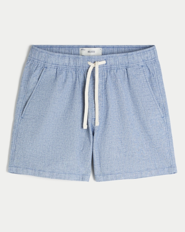 Mid-Thigh Linen-Blend Shorts, Heather Navy view 1