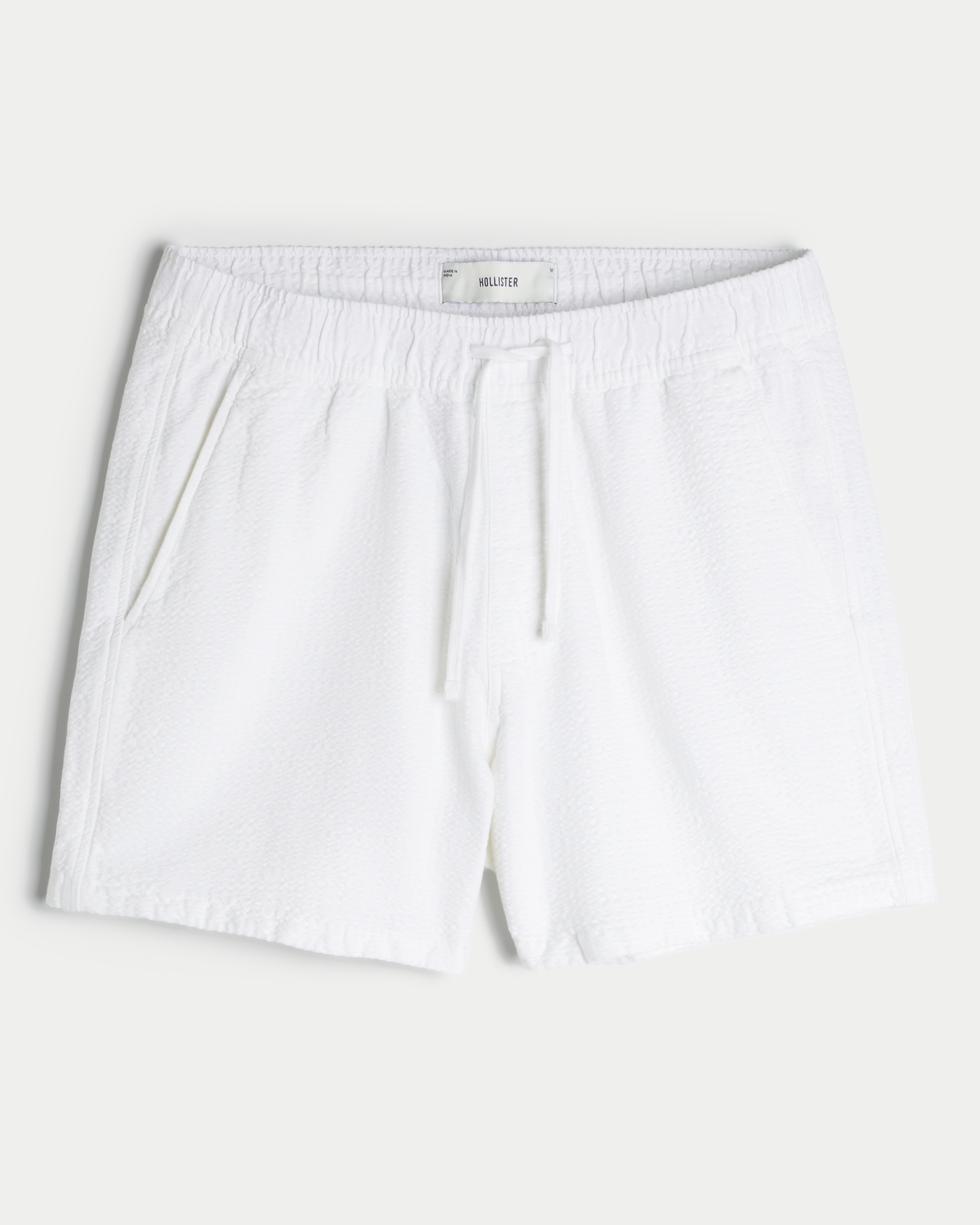 Mid-Thigh Linen-Blend Seersucker Shorts