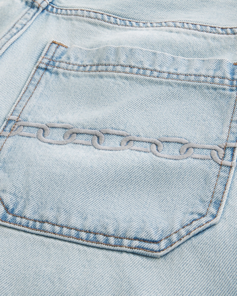 Chain Embroidery Baggy Denim Shorts