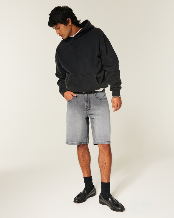 Baggy Denim Shorts, Washed Dark Gray view 2