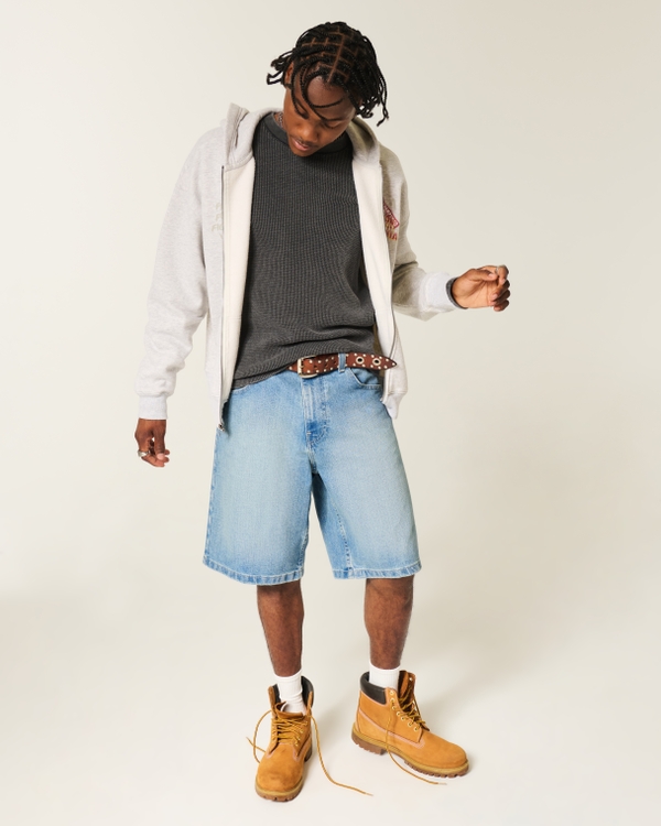 Baggy Denim Shorts, Light Medium view 1