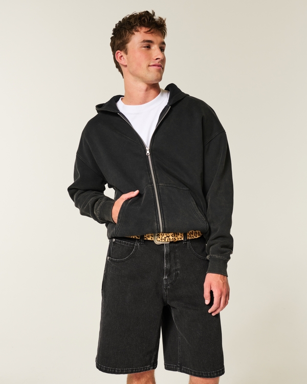 Baggy Denim Shorts, Black view 1
