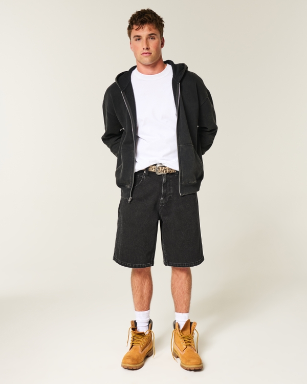 Baggy Denim Shorts, Black view 2