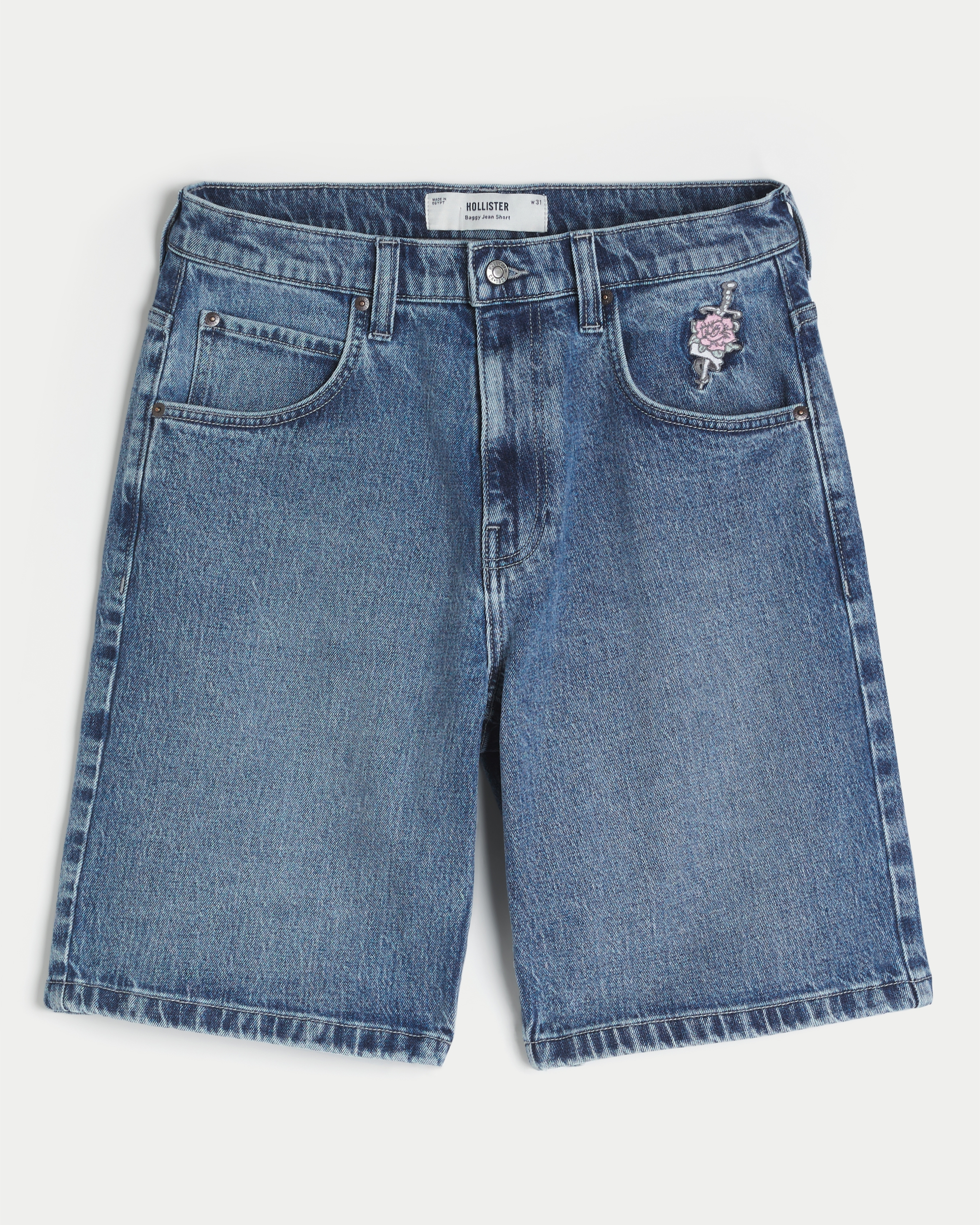 Rose Graphic Baggy Denim Shorts